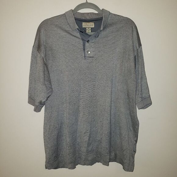 CUTTER & BUCK  GRAY AND WHITE STRIPED POLO SIZE MEDIUM - Picture 1 of 4